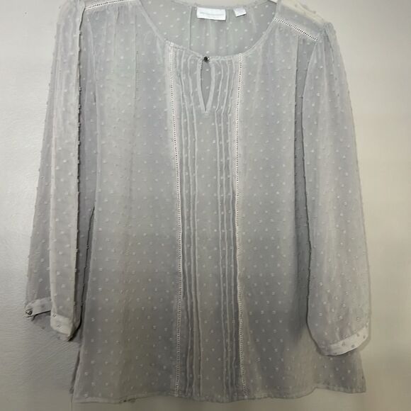 New York & Company semi sheer clip dot blouse - Picture 3 of 8